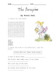 The porcupine - Roald Dahl worksheet