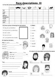 English Worksheet: Face Description