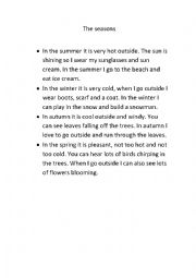 English Worksheet: Short weather and seasons reading