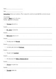 English Worksheet: Personal Pronouns Sentences