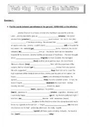 English Worksheet: full infinitive or bare infinitive / infinitive or gerund ( verb + ing form)