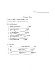 English Worksheet: For and Since Uses