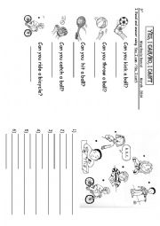 English Worksheet: Can you kick a ball?