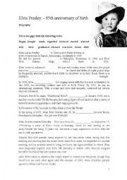 English Worksheet: Elvis Presley - biography, exercises and songs