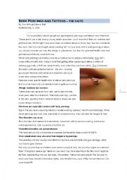 English Worksheet: Body piercings and tattoos