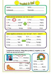 English Worksheet: verb be (am is are) positive and negative forms
