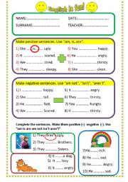 verb be (am is are) positive and negative forms