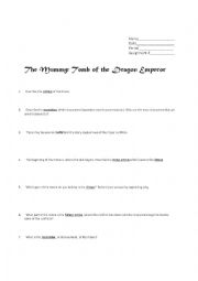 English Worksheet: THE MUMMY The Dragon Emperor Comprehension Questions