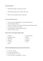 English Worksheet: English speaking countries