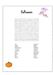 English Worksheet: Halloween Word Search 