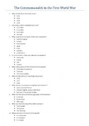 English Worksheet: The Commonwealth in World War 1