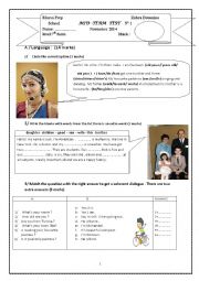 English Worksheet: Mid - Term  Exam n 1