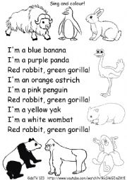 English Worksheet: Red rabbit Green gorilla song