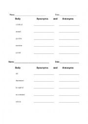 English Worksheet: Daily Synonyms and Antonyms 1