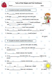 English Worksheet: past simple and past continuous test