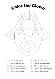 English Worksheet: Color the Clown