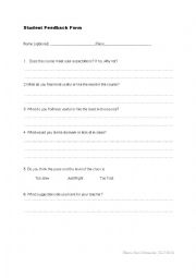English Worksheet: Student feedback form
