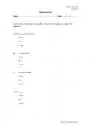 English Worksheet: Diagnostic Test