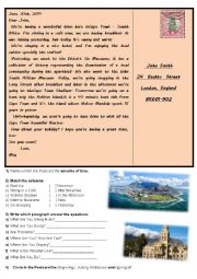 English Worksheet: Visiting Cape Town  South Africa - Postcard