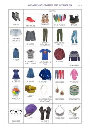 English Worksheet: Vocabulary and accessories clothes