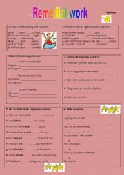 English Worksheet: Remedial work for 7th level
