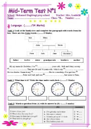 English Worksheet: Mid-term test n1 7 th form Tunisian school