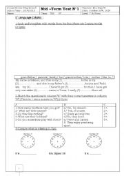 English Worksheet: mid term test n)1