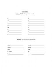 English Worksheet: ordinal numbers