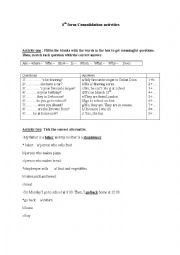 English Worksheet: 8th form , module one consolidation activities 