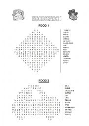 English Worksheet: FOOD - WORDSEARCH 