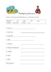 English Worksheet: Thanksgiving Synonyms