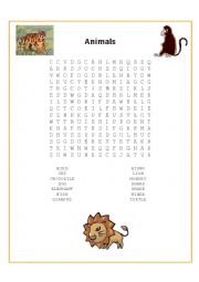 English Worksheet: Animal Word Search