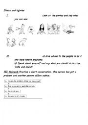 English Worksheet: illness/injuries and should for advice
