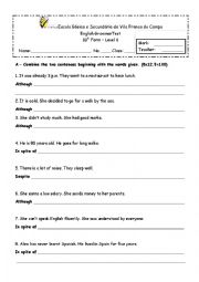English Worksheet: Grammar Practise: Contrast Clauses and adjectives order