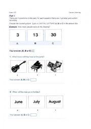 English Worksheet: Listening KET