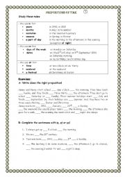 English Worksheet: Prepositions of time