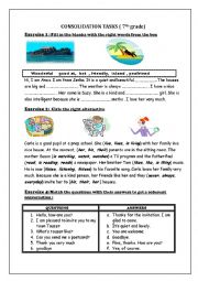 English Worksheet: consolidation tasks ( 7th grade)