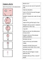 English Worksheet: Camera shots matching exercise