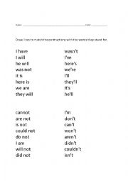 English Worksheet: Contractions