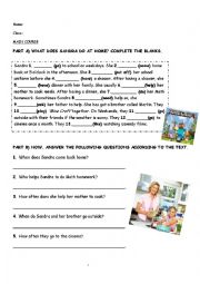 English Worksheet: simple present tense, reading, before,after