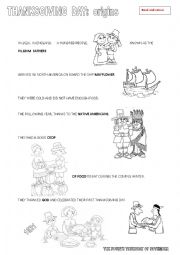 English Worksheet: Thanksgiving Day: origins