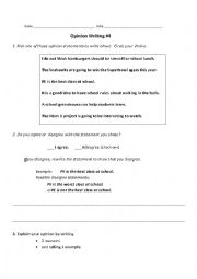 English Worksheet: Opinion writing frame