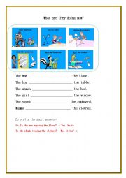 English Worksheet: Present Continuous. Chores