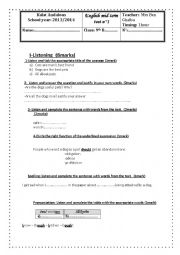 English Worksheet: mid test 1 9th