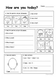 English Worksheet: basic feelings worksheet