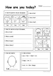 basic feelings worksheet