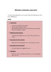 English Worksheet: Writing a Personal Anecdote