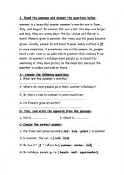 English Worksheet: comprehension passage