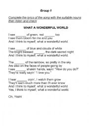 English Worksheet: What a wonderful world - song tasks