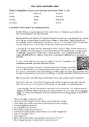 English Worksheet: Guy Fawkes - 5th November 1605